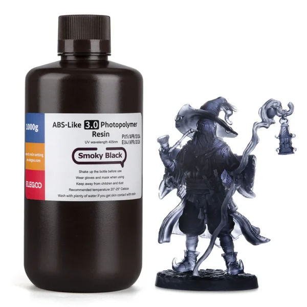 ELEGOO ABS-Like Photopolymer 3D Printer Resin 3.0 – Smoky Black (Latest Version)